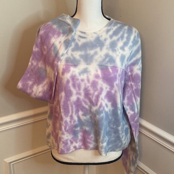 Tie Dye Crop Top Ribbed size Medium oversized Long Sleeve - Picture 1 of 5